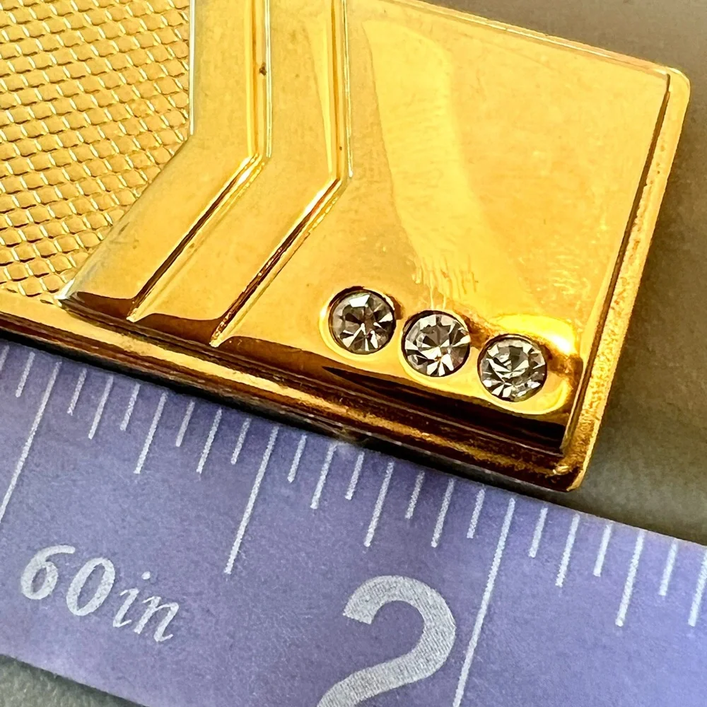 Money Clip Gold Tone Textured Three Rhinestones